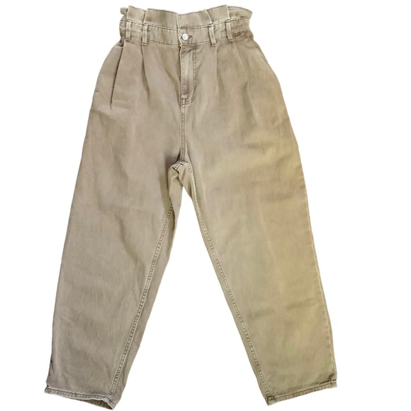 Zara Denim - ZARA Baggy Brown Paperbag High Waisted Jeans Pants Size 6